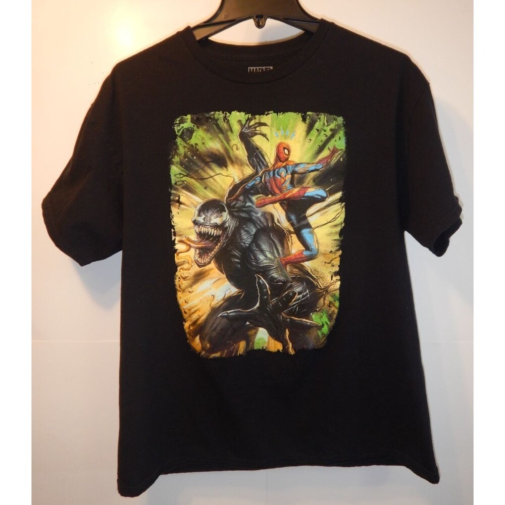 Marvel Spider-Man Venom T-Shirt Mens L Black Graphic Tee Comic Book 100% Cotton